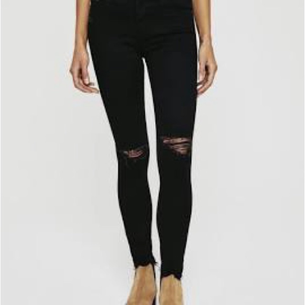 AG The Farrah Skinny Ankle Coated Black Distressed Jeans